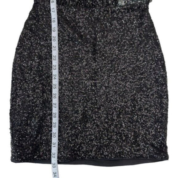 Express Women XS Colorblock Long Sleeves Black Silver Sequin Cocktail Mini Dress - Picture 6 of 11